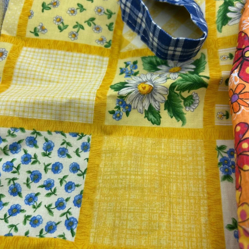 Lot‎ of 3 Floral Patchwork Cotton Tote Bags Pink Ribbon Awareness Yellow Orange